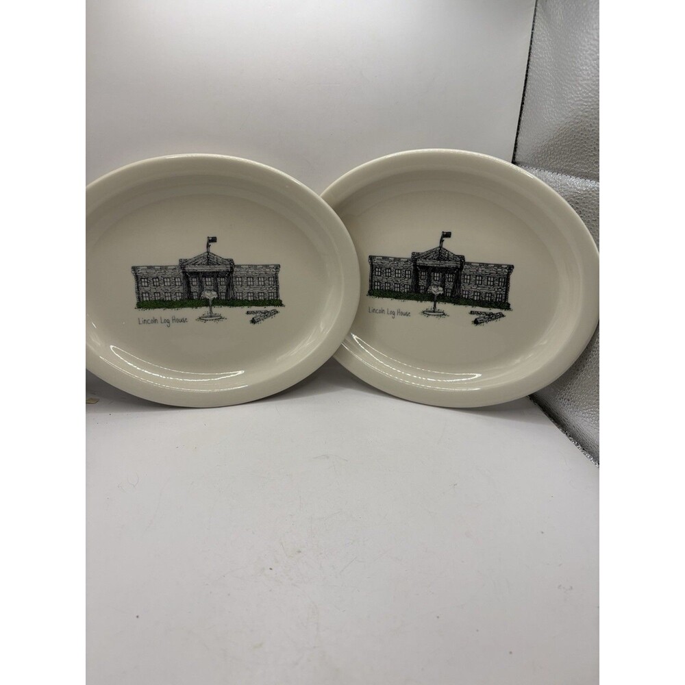 Set Of 2 Fishs Eddy Oval Plates Lincol Log House Taylor Quinn